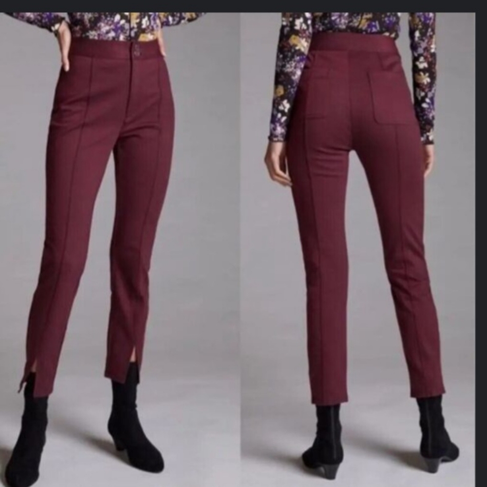 Maeve Anthropologie High Rise Split Hem Snug Fit Sz 6 Plum Maroon